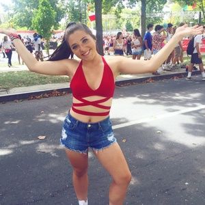 F21 Sexy Red Halter Top with Long Cross Tie